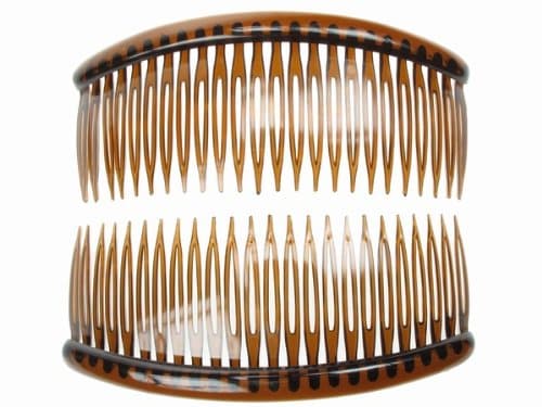 Image of 2 Pack of Large Tort Brown 12cm Plain French Side Hair Combs Slides Grips Clips Hair Accessories for Women Girls by Glitz4Girlz