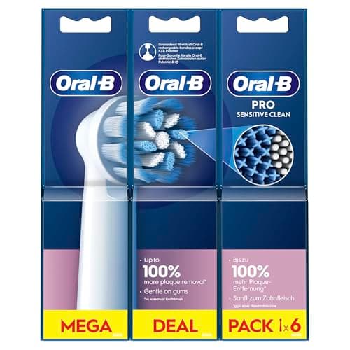 Image of Oral-B Pro Sensitive Clean Electric Toothbrush Head, X-Shaped & Extra Soft Bristles for Gentle Brushing & Plaque Removal, Pack of 6 Toothbrush Heads, White