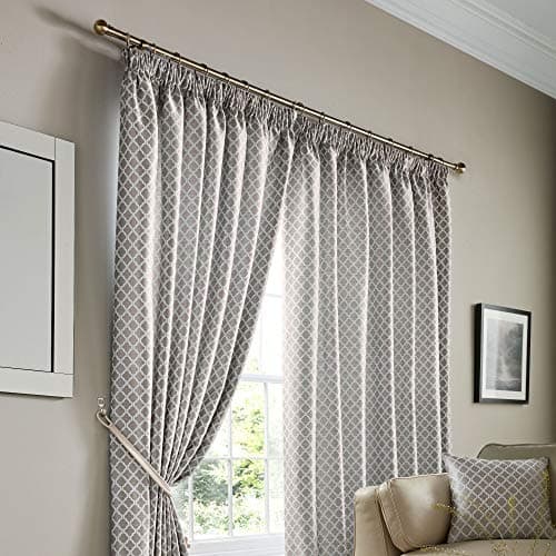 Image of Alan Symonds Cotswold Fully Lined Jacquard Pencil Pleat Taped Top Curtains - Pair (Silver/Grey, 46" x 72" (117x183cm))