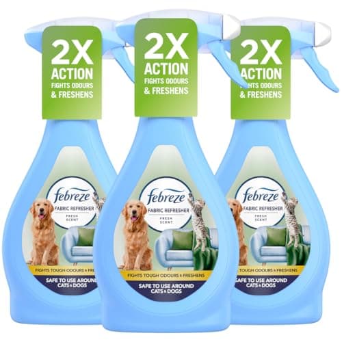 Image of Febreze Unstoppable Fabric Freshener Spray Bundle – 3 x 500ml, Water-Based Fabric & Carpet Odour Eliminator, Room & Home Air Freshener Spray with Card – Bulk Buy Pack (Pet Fresh)