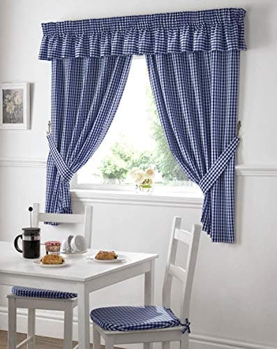 Image of Alan Symonds Curtains Gingham Kitchen Curtains Blue 46 x 42