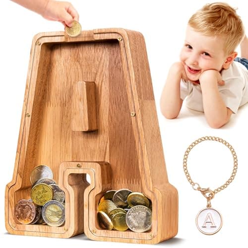 Image of SummiDate Wooden Letter Money Box for Kids Personalised Piggy Bank for Boys Girls Toddler Alphabet N Coin Money Bank for Birthday Children's Day Gift