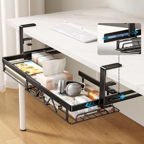 Image of CICUFY Cable Management Under Desk, Expandable Under Desk Shelf, No Drill Cord Management Under Desk Organizer Black, Clamp On Desk Cable Tray