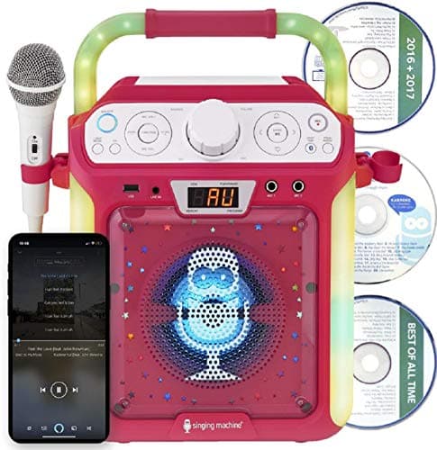 Image of Singing Machine SML682BTP Bluetooth and CD Karaoke Machine with LED Lights and Microphone - Pink