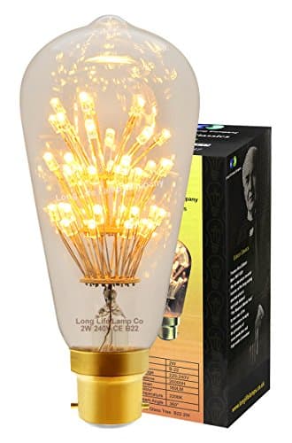 Image of Long Life Lamp Company 2w Vintage LED Squirrel Cage Light Bulb B22 Clear Glass Tree Filament ST58