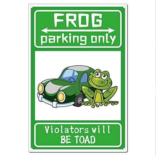 Image of CREATCABIN Funny Frog Parking Only Metal Tin Sign Vintage Violators Will Be Toad Wall Art Decor Rustic Farmhouse Home Bar Coffe Garden Porch Market Decorations 8 x 12 Inch