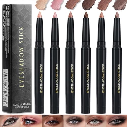 Image of 6PCS Cream Eyeshadow & Eyeliner Stick Set – Waterproof Longwear Shimmer Eye Pencil, Smudge-Proof Neutral Pink & Dark Brown Eyeshadow Crayon Makeup Set, Flattering Shades for All Eye Shapes
