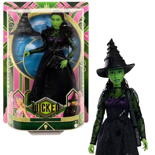 Image of Mattel Wicked, Elphaba Fashion Doll & Accessories with Green Skin, Braided Black Hair, Posability & Removable Ballroom Look, HXT62