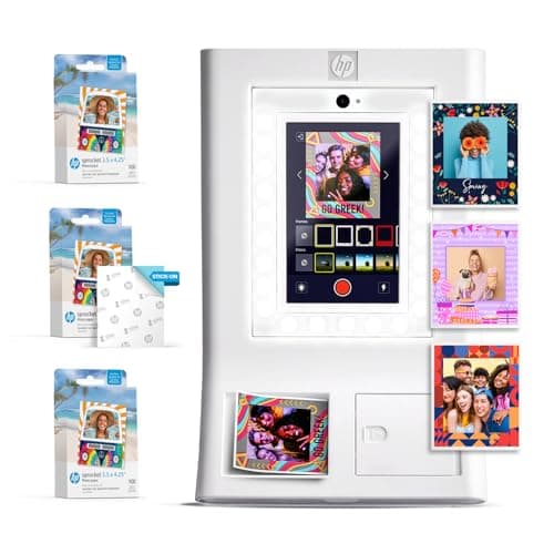 Image of HP Sprocket Photo Booth Machine Instant Color Photo Printer (White) Paper Bundle + Zink 3.5 x 4.25” Zink Sticky-Backed Photo Paper (300 Sheets)