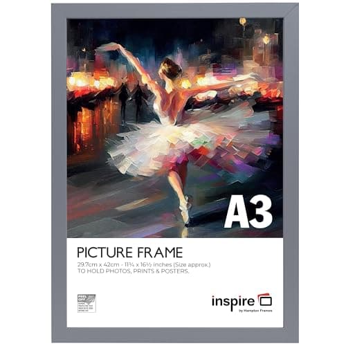 Image of inspire by Hampton Frames | Poster Frame | A3 (29.7x42cm), Light Grey, Acrylic Front, Engineered Wood | Wall Mount, Drop-In Back, Landscape or Portrait | Modern Home Décor Display