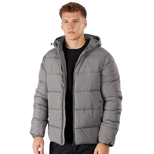 Image of Kings Will Dream KWD Men's Jacket - Hooded Puffer Coat for Winter - Quilted Coat for Men, Black Padded Jacket, Winter Coat with Hood Suitable for School College Outdoor Casual Warm Overcoat Grey XL