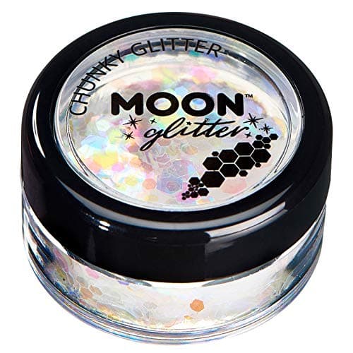 Image of Iridescent Chunky Glitter by Moon Glitter - White - Cosmetic Festival Makeup Glitter for Face, Body, Nails, Hair, Lips - 3g