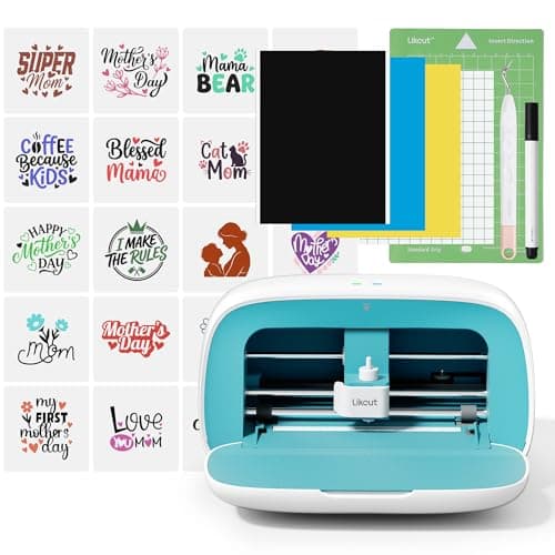 Image of Likcut Glee S501 Vinyl Cutter Machine, Portable Sticker Printer with Built-in Storage, Smart Cutting Machine with Beginner Vinyl Bundle, Compact Design for Home Craft Projects, DIY Home Decor, Blue