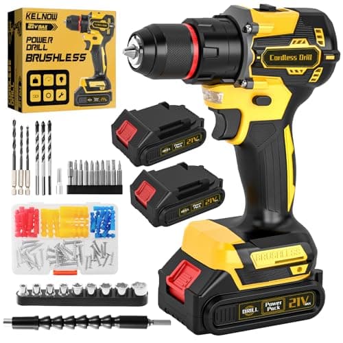 Image of Brushless Cordless Hammer Drill Set, 21V Impact Drill Driver and Screwdriver Set with 2 Batteries, 25+3, 10mm Heave Duty DrillChuck, 2 Speed Power Combi Battery Drill Set with 87 Accessories for DIY