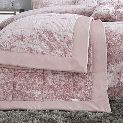 Image of Catherine Lansfield Crushed Velvet Quilted 220x220cm Bedspread Blush Pink