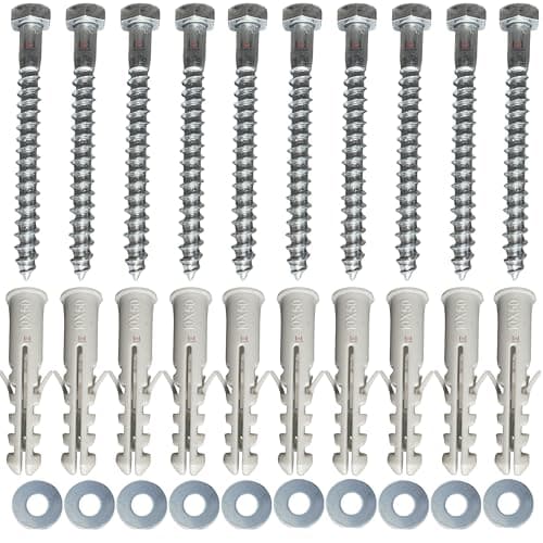 Image of Inbrackets Value M8 x 60mm Masonry Brick Wall Fixing Screw Bolts with Plugs & Washers for Aerial Satellite Sky Dish Tv Bracket Fence Shelves Mounting (10)