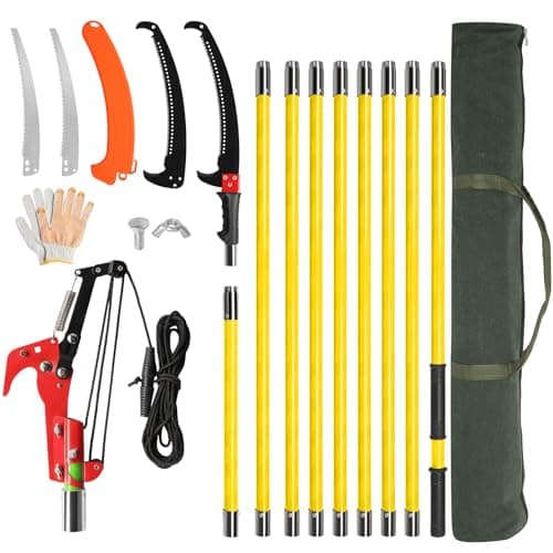 Image of Outopee 30FT Pole Pruning Saw, Manual Pole Saw Long Handle Pruner Set, Telescopic Tree Trimmers Garden Tools with Sharp Blade, Scissors, Carry Bag for Pruning Palms and Shrubs High Branches, Yellow