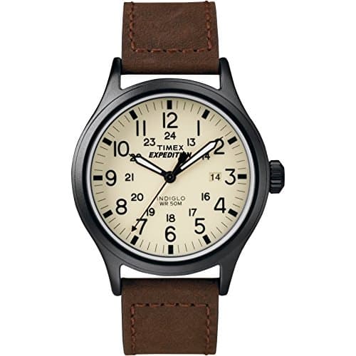 Image of Expedition Men's Quartz Watch with Beige Dial Analogue Display and Brown Leather Strap T49963SU