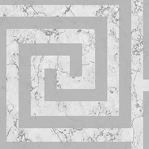 Image of Athena Marble Wallpaper Greek Key Glitter Metallic White Gold Silver