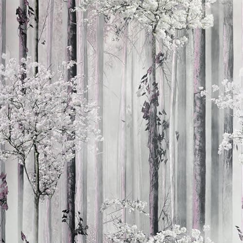 Image of Blossom Enchanted Forest Wallpaper - Dusky Pink Grey Tree Scape Naturistic Flowers Leaves - Stylish Trendy Feature Wall