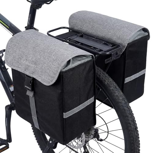 Image of 40L Bike Pannier Bag,Bike Rear Rack Bag Waterproof Large Capacity Double Pannier Carrying Handle with Reflective Strip Secure with Straps Back Seat Storage Pouch for Cycling Traveling Commuting