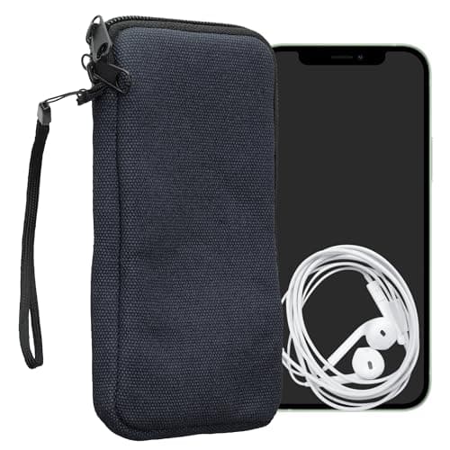 Image of kwmobile Canvas Phone Pouch XL - 6.7/6.8" - Universal Cell Sleeve Mobile Bag with Zipper and Soft Microfibre Lining - Dark Blue