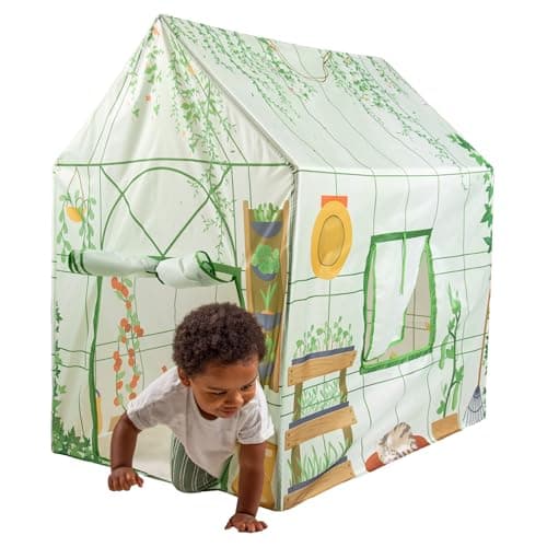Image of Mookie Activo Greenhouse Play Tent Indoor Outdoor Kids Playhouse Garden Role Play Tent with Roll Up Doors and Windows Storage Bag Easy Assembly Ages 12+ Months