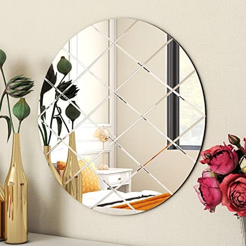 Image of BELOFAY Interiors Art Deco 50cm Round Wall Mirror Glass Design for Bedroom, Modern Wall-Mounted Mirrors for Hallway, Entryways and Lounge (50cm Dia, Clear Mirror)
