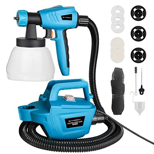 Image of Fence Paint Sprayer Tilswall Pro 800W, Electric HVLP Paint Spray Gun with 3 Nozzle Sizes, 3 Spray Patterns, and 1300ML Detachable Container for Fences, Sheds, Decking, Garden Furniture