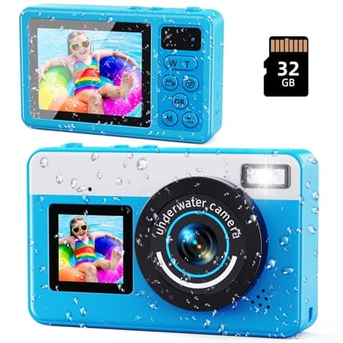 Image of Digital Camera,10FT Underwater Camera with 32G, 2.8'' Dual Screen Waterproof Compact Small Portable for Snorkeling,18X Digital Zoom for Kids Teenagers Beginners Adults