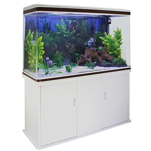 Image of Complete Aquarium Fish Tank Starter Kit with Cabinet – White Tropical Fish Tank Set with Filtration System, LED Light & White Gravel for Home or Office Bundle