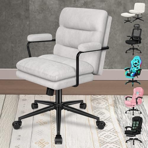 Image of ELFORDSON Mid Back Office Chair with Armrests, Dual-layer Comfy Computer Desk Chairs, Ergonomic Executive PC Work Chair, Tilting, Adjustable Height, Swivel, Heavy-duty Gaming Chair, Chenille, Grey