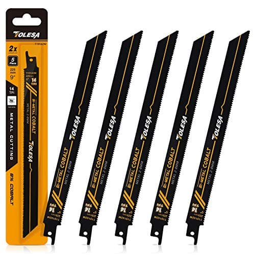 Image of TOLESA Heavy Metal Cutting Reciprocating Saw Accessories 225mm 14TPI for Pipe, Sheet, Rebar, Bi-Metal Sabre Saw Accessories Better Wear Resistance 5 Pack