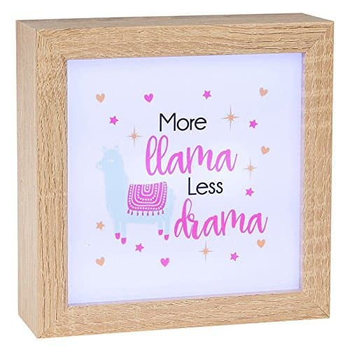 Image of 'More Llama Less Drama' LED Lumiere Square Light Up Box Wooden Frame Box Sign