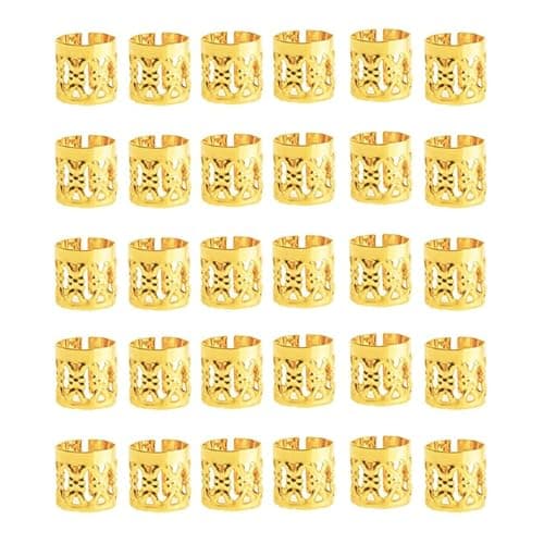 Image of Rowwait 30pcs Hair Braid Rings Dreadlocks,Cuffs Braid Ring HairClips,Aluminum Dreadlocks beads Adjustable Metal Cuffs Hair Jewelry Rings Clips for Braids Accessories Braiding Hair Decor(Gold,8 * 9mm)