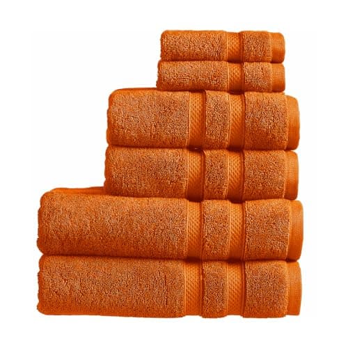 Image of Christy Chroma Orange Towel Set | Set of 6 | 2 Bath 2 Hand 2 Face | Highly Absorbent Heavyweight 675GSM | Bold and Bright | Soft Smooth Bathroom Shower Towels | 100% Cotton | Sustainably Made | Amber