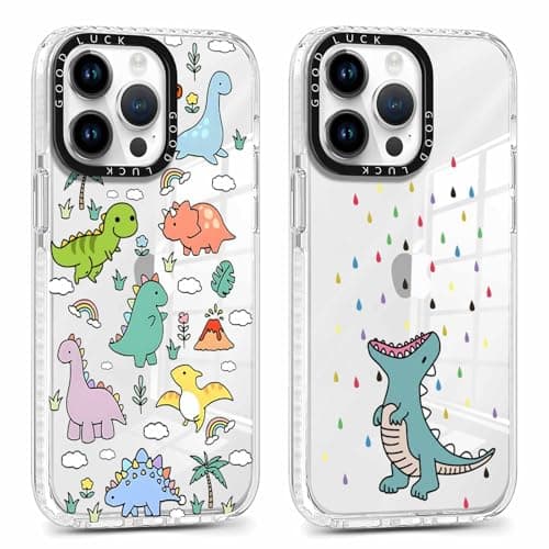 Image of Yoedge 2 Pack Transparent Phone Case Compatible with iPhone 16 Plus 6.7", Soft Silicone with Cute Dinosaur Aesthetics Pattern,Shockproof Bumper Protector Matte Clear Cover, for iPhone 16 Plus Girls
