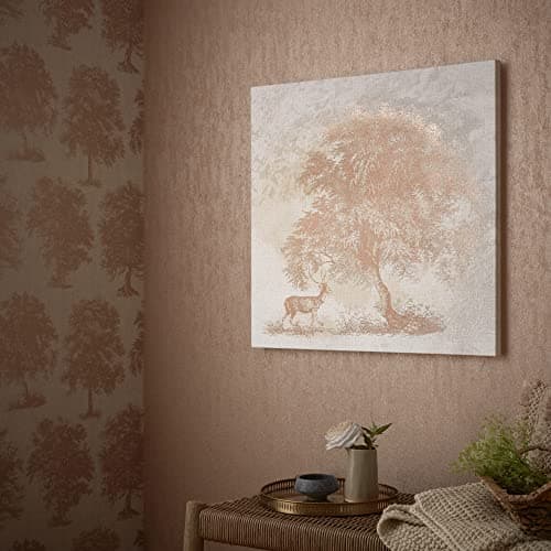 Image of Art for the Home Enchanted Woodland Metallic Printed Canvas - Natural Wall Art - Full Metallic Tree & Stag Design - Feature Design - Cover for Small Cracks and Imperfections