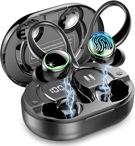 Image of Wireless Earbuds, Bluetooth 5.4 Headphones, 50H+ Playtime Stereo Noise Canceling Headphones with 4 ENC Mic, Sport Ear buds with Earhooks, IPX7 Waterproof Wireless Earphones for Sport/Running/Gym