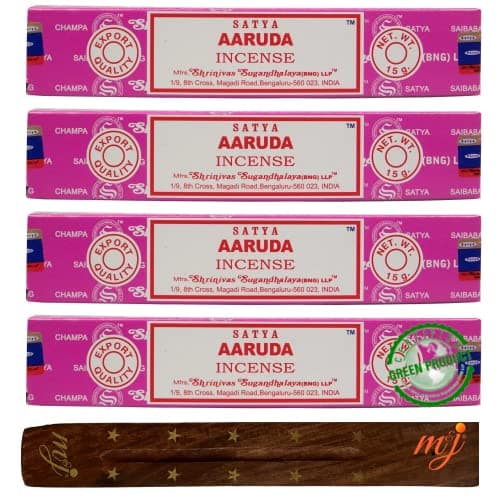Image of Original Satya Nag Champa Aaruda Incense Sticks | with M&J incense sticks holder | x4 pack | for Aromatherapy, Spa, Yoga, Weddings, Meditation, Healing, Positivity and Relaxation