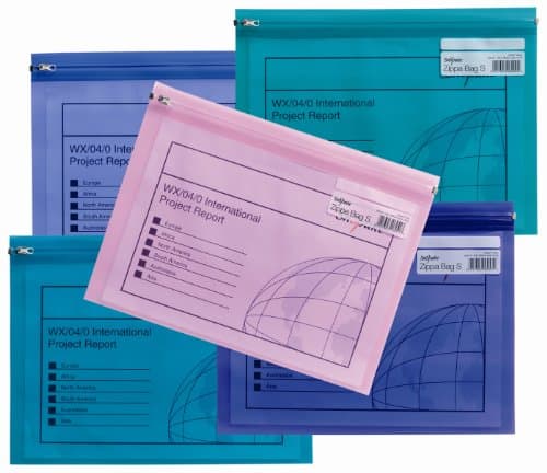 Image of Snopake A5 Zippa-Bag ‘S’ Electra with Write-On Label and Side Zip [Pack of 5] 255 x 190 mm – Electra Assorted [Ref: 14135]