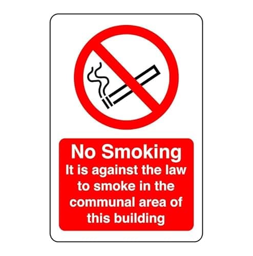 Image of Safety First Display LTD No smoking it is against the law sign - 1.2mm Rigid plastic for indoor/outdoor usage (200mm x 150mm) Viewing Distance within 5m.