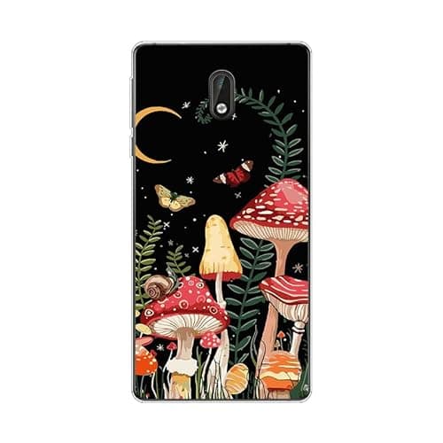 Image of KARTXITAI Case compatible with Nokia 3,Shockproof Slim Thin Silicone Protective Anti-Fingerprint Anti-Scratch Anti-Fall phone cover - Mushroom, butterfly, moon
