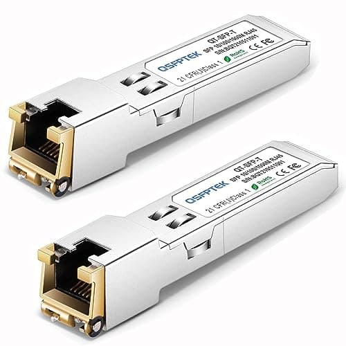Image of QSFPTEK 2Pack Gigabit 1G SFP-T RJ45 Copper Module, 10/100/1000BASE-T SFP to RJ45 Module 1G SFP-T Mini-Gbic Transceiver for Cisco GLC-T/GLC-TE/SFP-GE-T, Mikrotik S-RJ01, Netgear, up to 100m