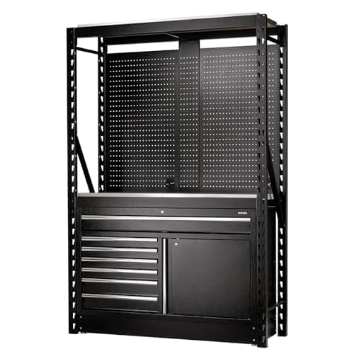 Image of Draper BUNKER 28075 14-Piece Modular Storage Combo 2 Tier Racking with Stainless Steel Shelving, Pegboards and Floor Cabinet, 1500 mm