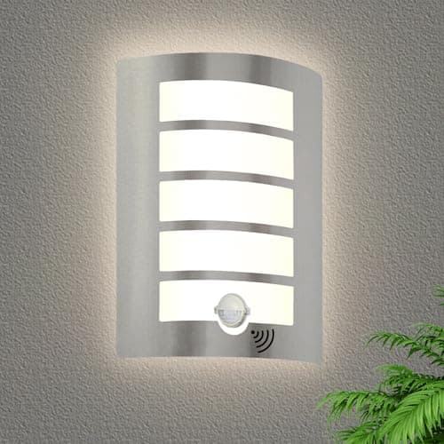 Image of HiBay Outdoor Light with Sensor Mains Powered Stainless Steel Outside Wall Lights IP44 Waterproof Pir Wall Lamp E27 Front Door External Lamps for Porch Patio Yard, Without Bulb