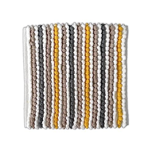 Image of Allure Chunky Bobble Shower Mat, Handwoven, Cotton Blend, Pom-Pom Design, 50 x 50cm, Mustard Square Bath Mat
