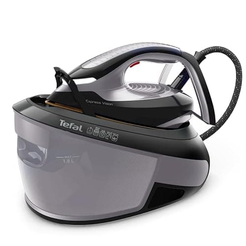 Image of Tefal, Express Vision, Steam Generator Iron, 1.8L Water Tank, 7 Bar, 130 g/min Continuous steam & 500 g/min steam Boost, 2 min Heat-up, Black and Grey, SV8153G0