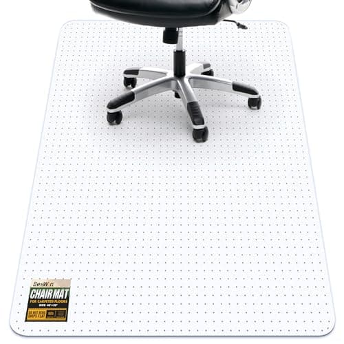 Image of BesWin Office Chair Mat for Carpet, 81 x 122 cm Heavy Duty Non-slip Carpet Protector Chair Mat for Home Office, Transparent Chair Floor Protection Mat with Studs, Ship Flat and Easy Chair Movement