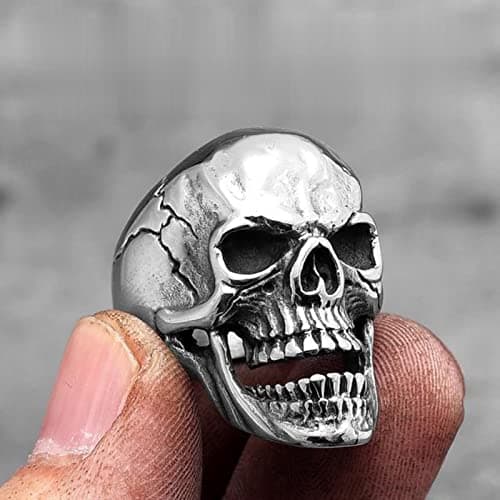 Image of XJruixi Vintage Broken Skull Stainless Steel Mens Rings Punk Gothic Stylish for Male Boyfriend Biker Jewelry Creativity Gift Wholesale